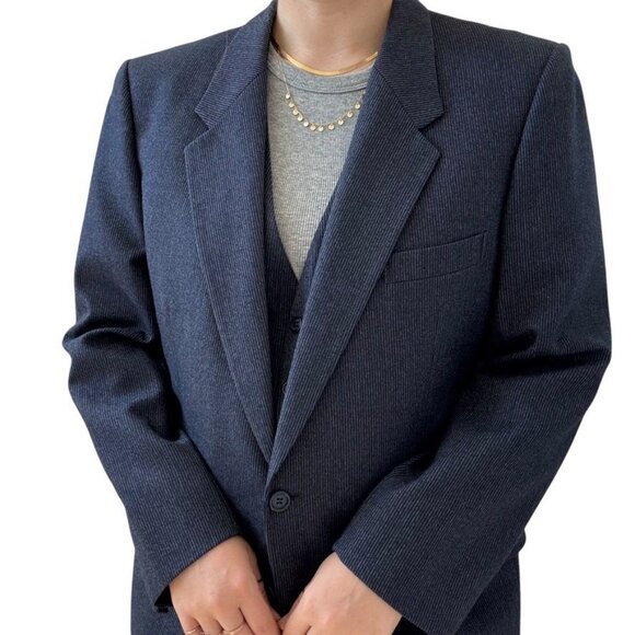 Vintage 1970s Yves Saint Laurent YSL Navy Blue Wool 3 Piece Blazer Suit Set 40R - Picture 12 of 13